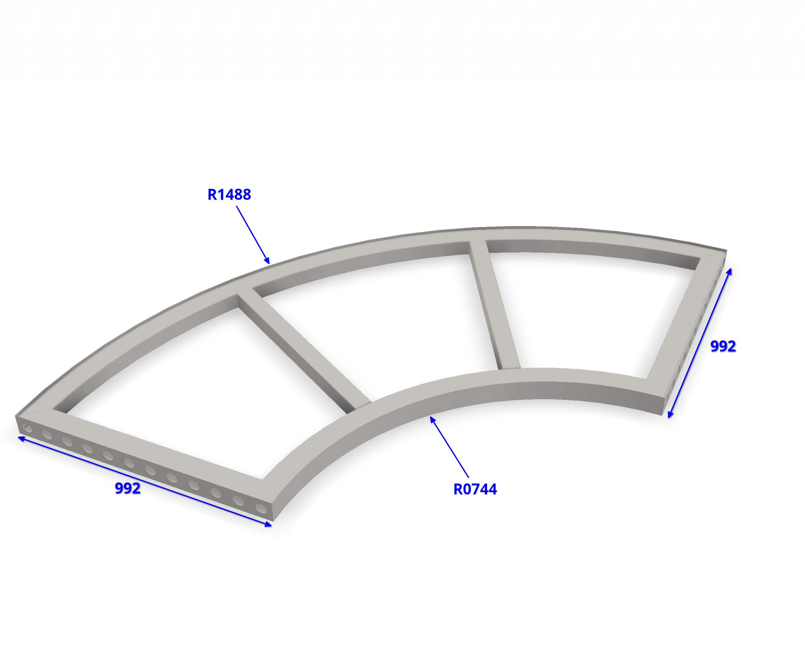 beMatrix b62 | Pie Frame | 1488 x 1488 mm, inside curve R0744