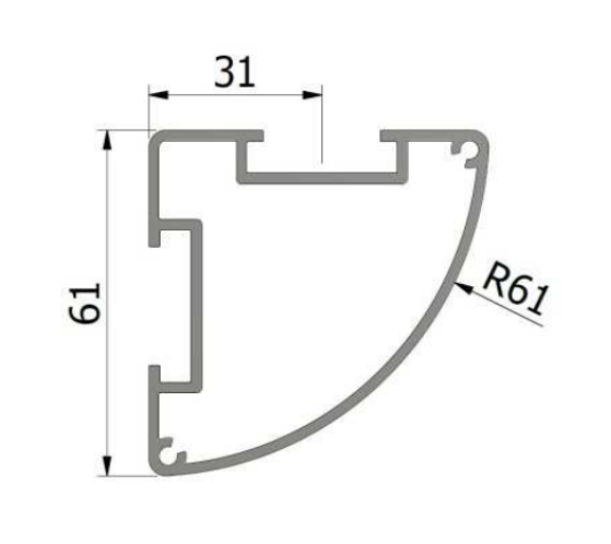 beMatrix c62 | rounded corner profile | 2480 mm | Non-Threaded | 2 Sides Slots