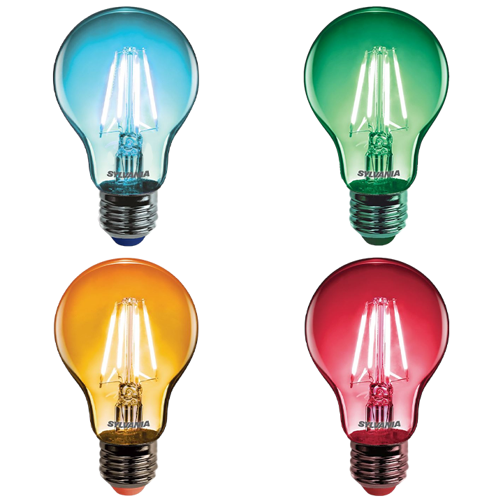 Bulb LED | Clear, Colored (blue, green, orange or red) | IP54 Ø60mm E27 4W