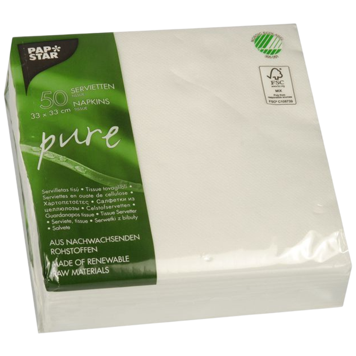 PAPSTAR | Napkin PURE | White, 33 x 33cm (50pcs)