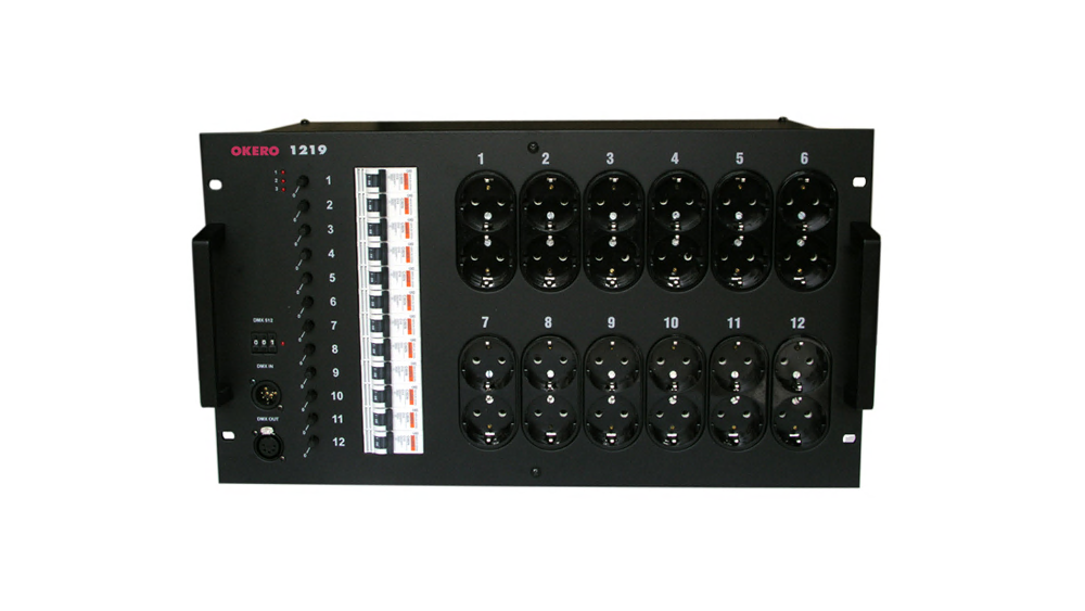 Okero 1219 Dimmer Pack | 12 channel, 32 A in, 24 x schuko out