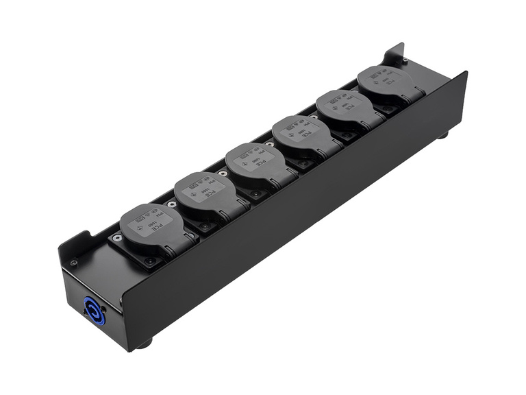Schuko box | powercon in/out, 6 x schucko