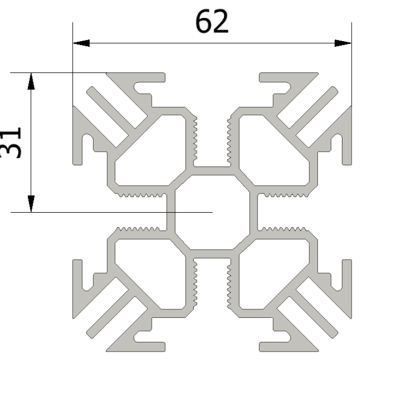 beMatrix Textile Square62 4 textile slot | 2480mm | 4 Thread Slots | GREY